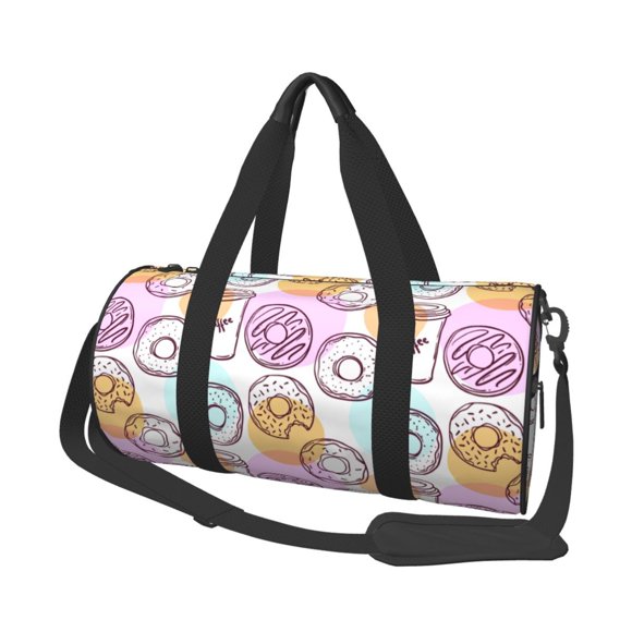 Fotbe Donuts and Coffee Pattern Foldable Sports Gym Bag with Wet Dry Pocket, Travel Bag, Large Capacity Duffel Bag, Splash Proof Carry on Bag, Overnight Bag, Weekender Bag