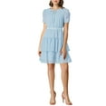 thumbnail image 1 of INSPIRE CHIC Women's Tie Neck Ruched Sleeve Elastic Waist A-Line Double Layers Ruffle Hem Short Dress L Light Blue, 1 of 7