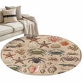 thumbnail image 2 of Crabs Round Living Room Rugs 4 ft, Retro Sea Star Crab Shell Coral Linen Texture Washable Area Rug with Non-Slip Sturdy Edge Binding Round Carpet for Entryway Kitchen Bedroom Bathroom, 2 of 9