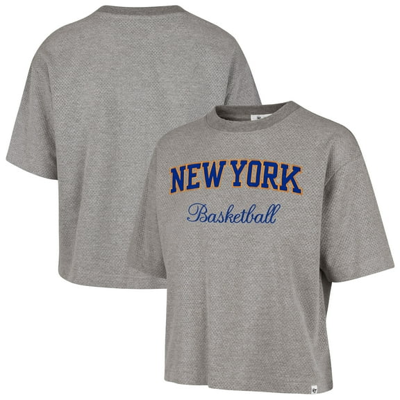 Women's '47  Gray New York Knicks Pivot Drop Needle Cropped T-Shirt