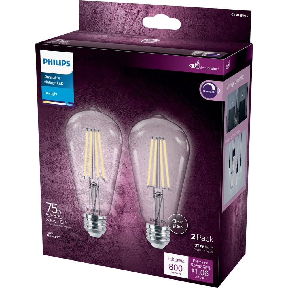 Philips Vintage LED Bulb ST19 Dimmable - 75W Equivalent, Warm White - 2 Pack