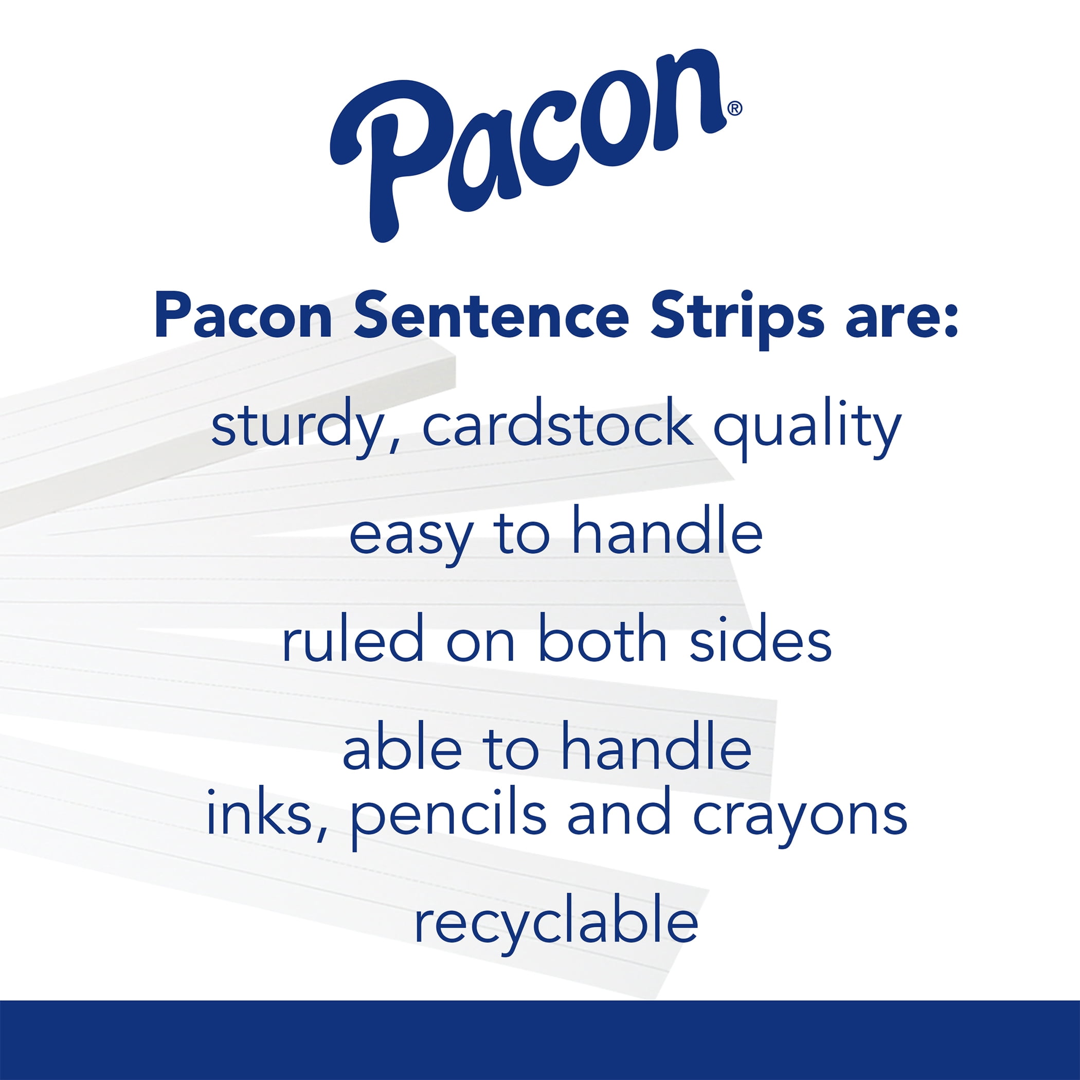 Pacon Sentence Strips, White, 1-1/2" Ruled, 3" x 24", 100 Strips Per Pack, 6 Packs