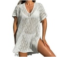 thumbnail image 2 of BLTIBY Women Beach Dress Swimsuit Crochet Swim V Neck Cover Up Summer Bathing Suit Swimwear Knit Short Sleeve Pullover 2025 White Free Size, 2 of 4