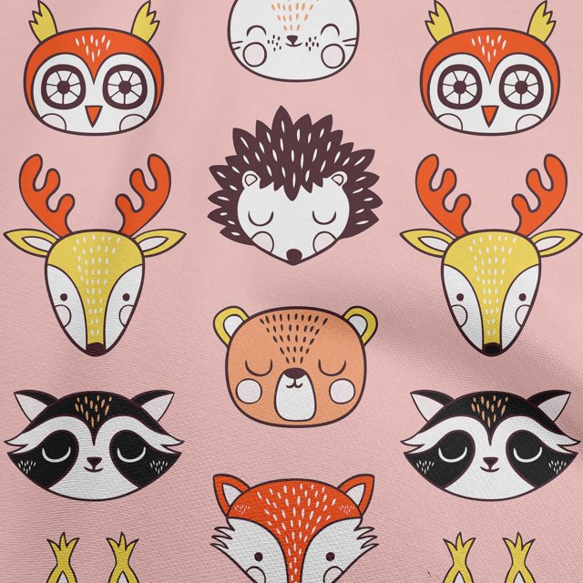 oneOone Viscose Jersey Medium Pink Fabric Cute Animal Face Pattern Craft Projects Decor Fabric Printed By The Yard 60 Inch Wide