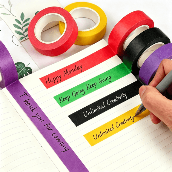 5PCS Washi Tape，Colored Masking Tape, 1cm x 13m DIY Craft Tape Rolls, Art Supplies for Crafting, Colorful Painters Tape