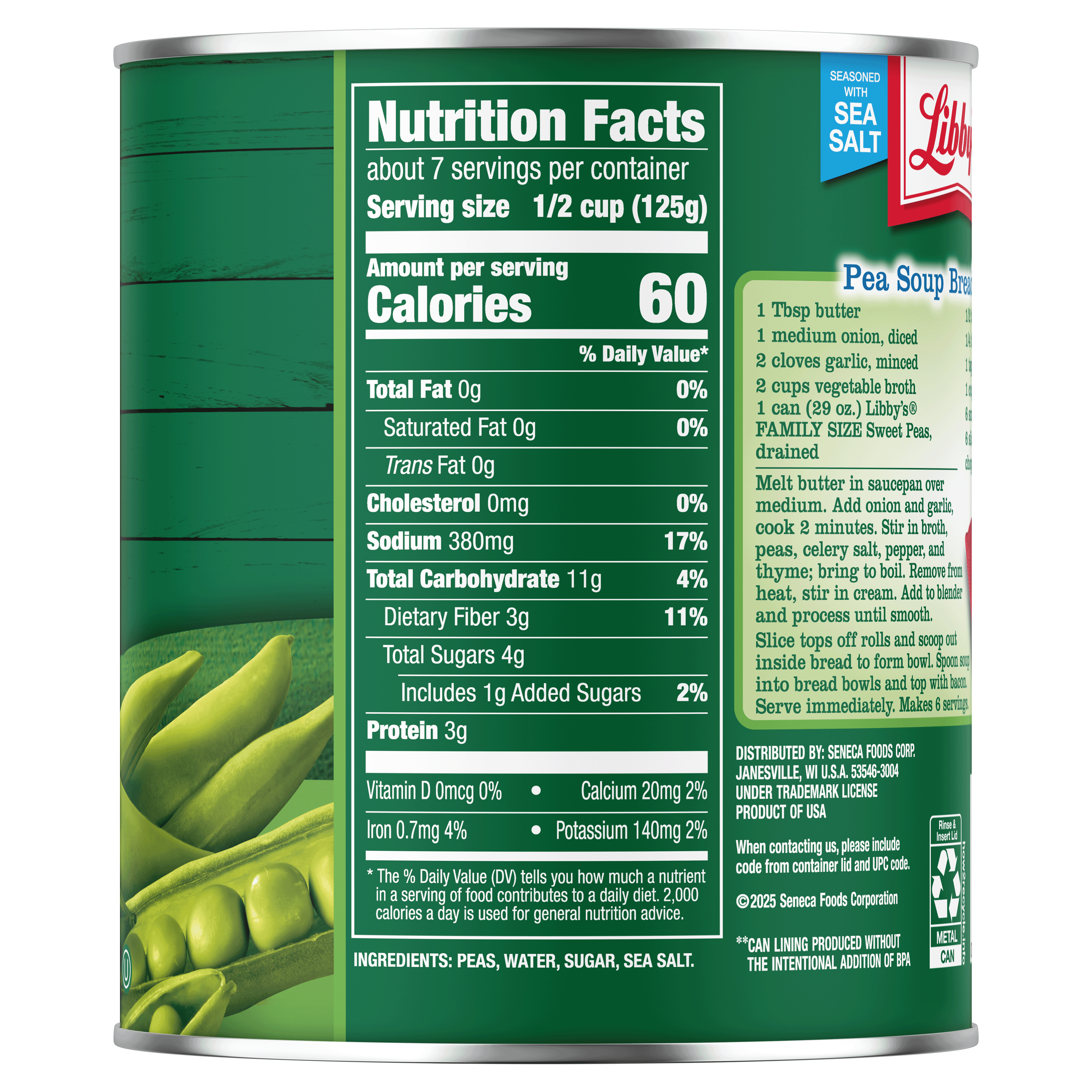 (12 pack) Libby's Sweet Peas, Canned Vegetables, 29 oz