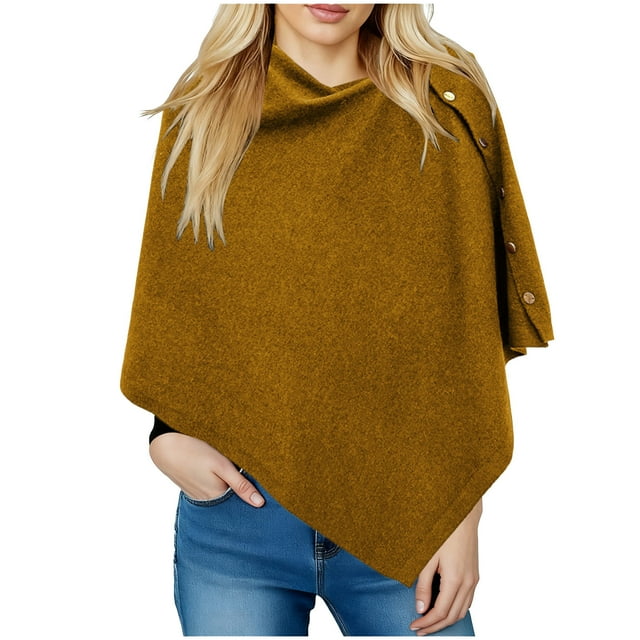 HongQid Women's Knitted Shawls Scarf Poncho Sweater with Buttons Lightweight Spring Fall Wraps