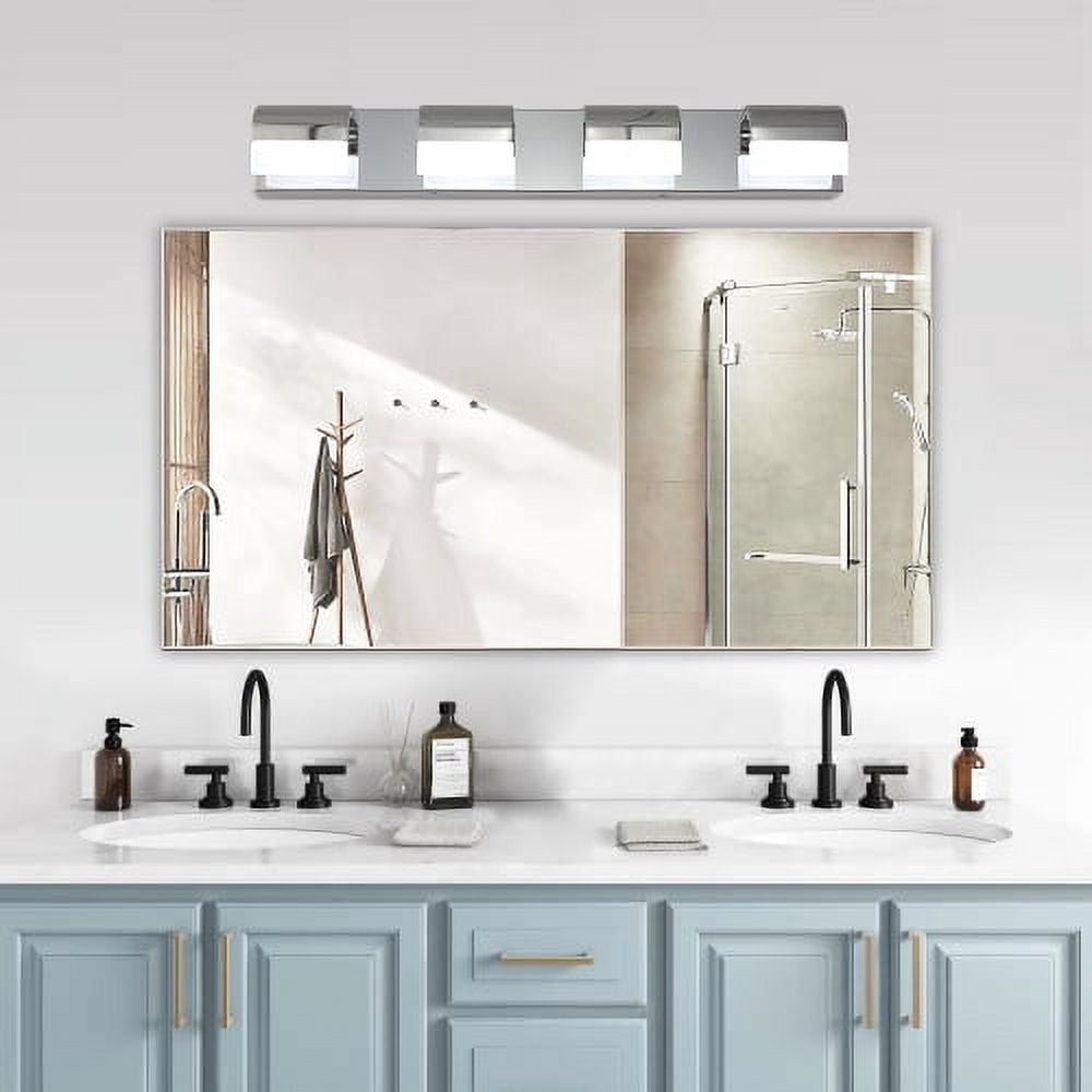 Hi-LIGHTS,4-Light Modern Bathroom LED Vanity Light With Acrylic Lampshade,Bathroom Wall Lighting for Bathroom,Dressing Room,Bedroom,Living Room(Chrome)
