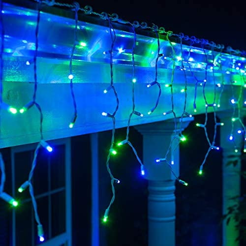 70 5Mm LED Blue And Green Icicle Lights, 7', White Wire, Blue Christmas