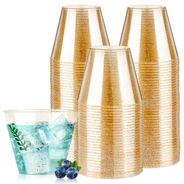 Vasos desechables de plástico Goodluck Gold Glitter 270 ml 100 unidades