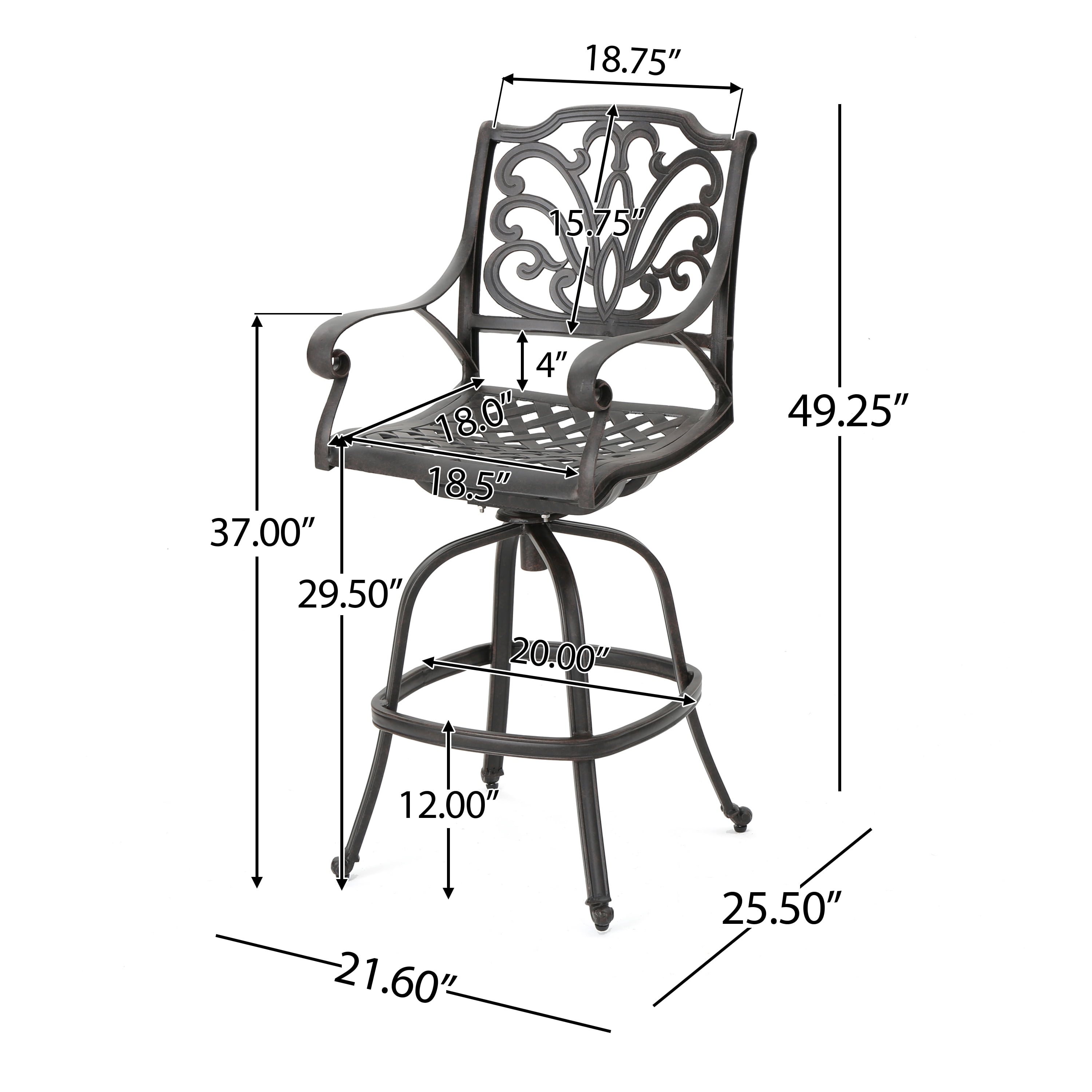 Outdoor Cast Aluminum Swivel Bar Stool, Rotatable Height Leisure Seat for Patio Garden, Bronze