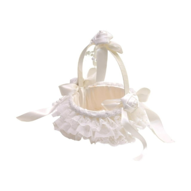 Cesta de flores para boda, cesta de encaje moderna con asa, cesta para niña de las flores para boda Mango de rosa de encaje