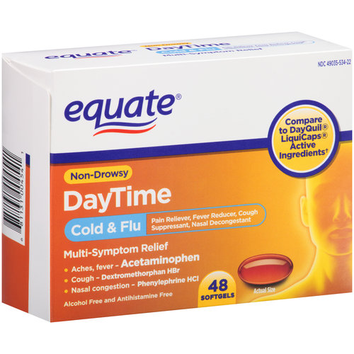 Equate NonDrowsy Daytime Cold & Flu Acetaminophen Softgels, 325 mg, 48