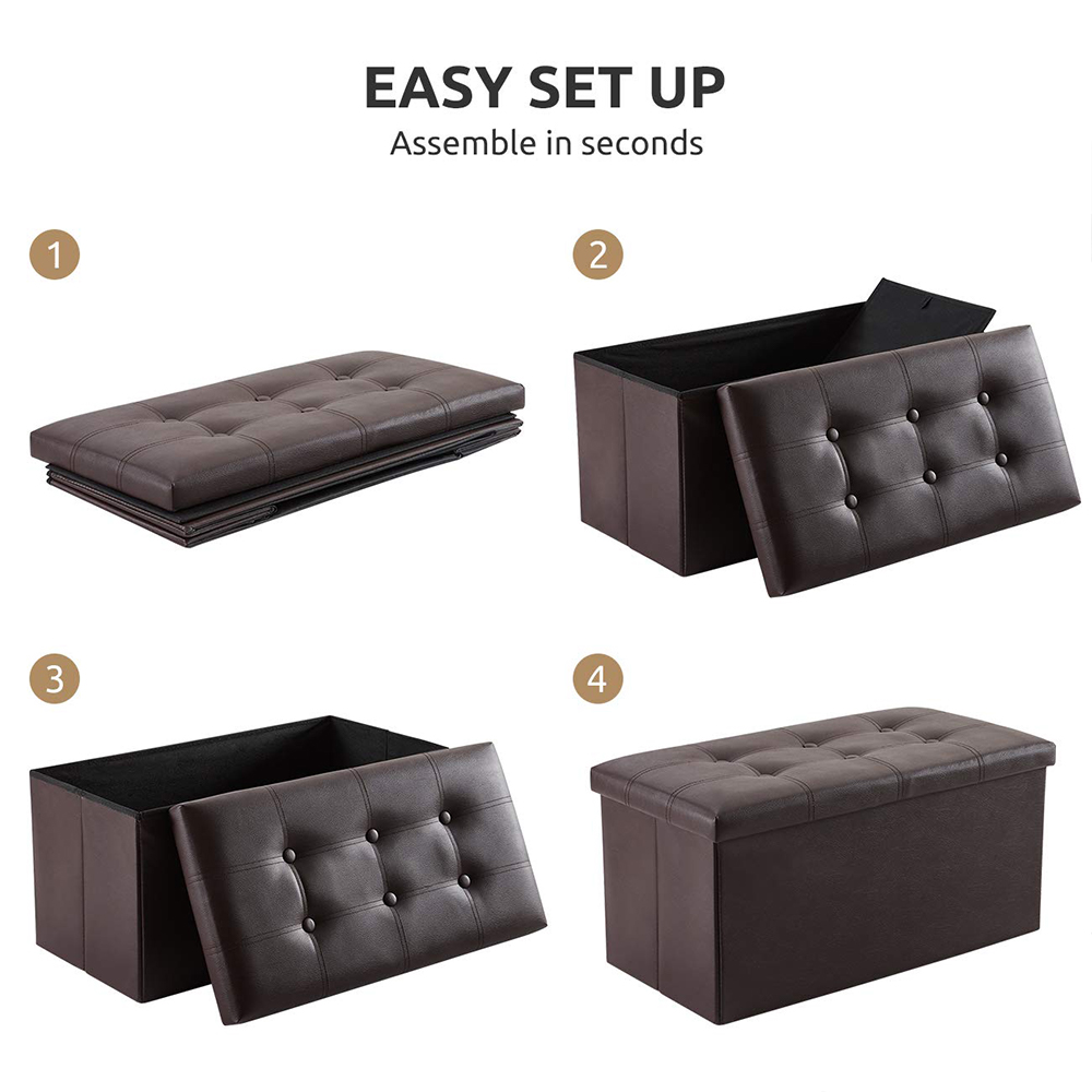 WEPSEN Folding Storage Ottoman Bench, Brown Leather photo 6