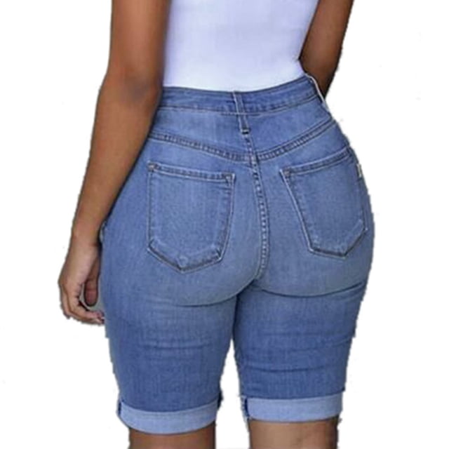 Leutsin Women Elastic Destroyed Hole Leggings Short Pants Denim Shorts Ripped Jeans