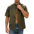 thumbnail image 5 of LODIENY Oversized 5XL Button Down Shirts for Men with Pocket Short Sleeve Casual Stylish Shirt Loose Fit Band Neck Summer Beach Wedding Tops Army Green XXL, 5 of 8