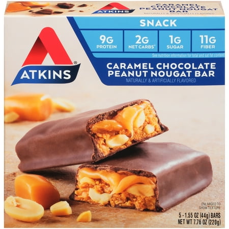 Torrone Nougat - Atkins Protein Snack Bar, Caramel Chocolate Peanut Nougat, 9g Protein, 5 Ct