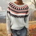 thumbnail image 2 of Fair Isle Sweater Women Casual Long Sleeve Crew Neck Fair Isle Knit Pullover Sweater Winter Loose Tunic Vintage Graphic Soft Fall Sweaters for Women Watermelon Red XXXXL, 2 of 4