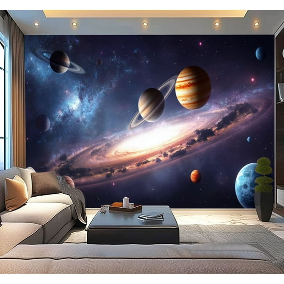 Peel and Stick Wallpaper Creating Solar System Planets Stars Galaxies Saturn s Rings Nebula Modern Art Wall Mural Decor Self Adhesive and Removable 100in x 144in