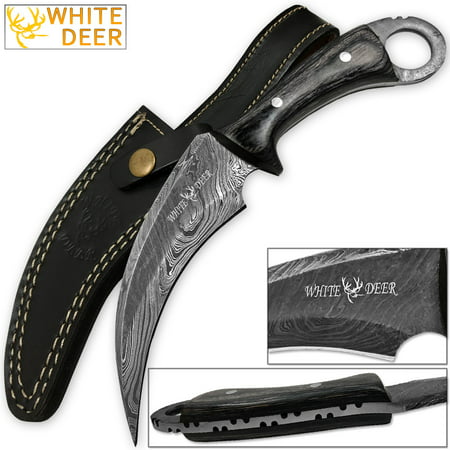 WHITE DEER Mission Tactical Karambit Knife 9.25in Full Damascus Forged