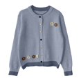 thumbnail image 4 of Xiaoxatg Floral Heart Buttons Knitted Cardigan with Short Sleeves Round Neck Cropped Lightweight Outerwear for Autumn Fashion and Daily Wear Light Gray One Size, 4 of 4