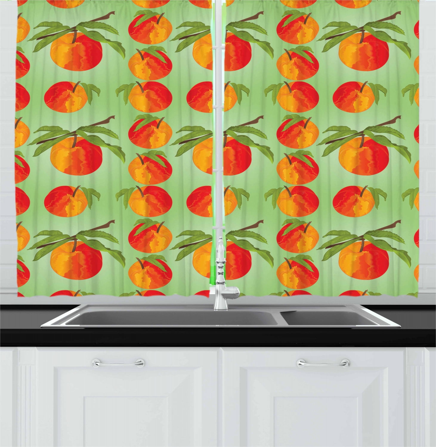 Peach Curtains 2 Panels Set, Botanical Organic Garden Delicacies Mellow