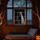 thumbnail image 1 of Calcomanía de ventana de fantasma de Halloween, cortina de puerta, mujer aterradora, decoración de fiesta para colgar en la ventana, 1 of 5