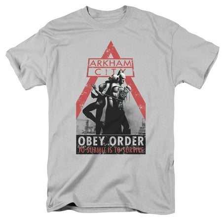 Trevco Arkham City-Obey Order - Short Sleeve Adult 18-1 Tee - Silver, Small