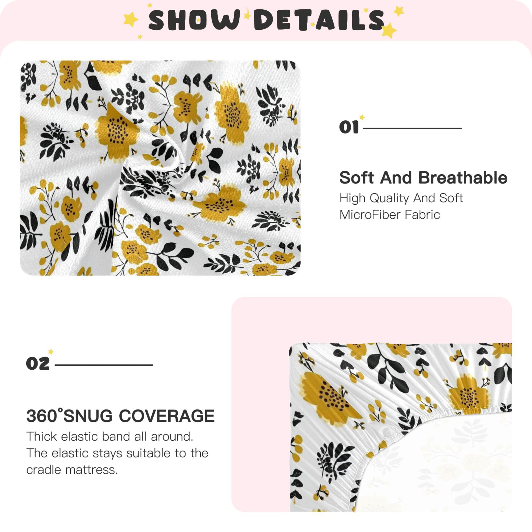 Baby Essentials 52”x 28”- Standard Cotton-like Modal Elastic- Vector Floral Pattern Design Crib Sheets for Newborns and Toddlers