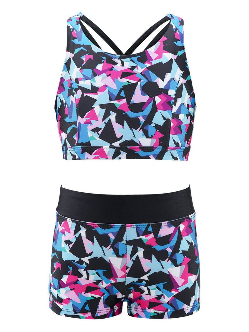 Bambini Ragazze 2 Pezzi Danza Sport Completi Ginnastica Crop Top