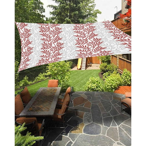 Sun Shade Sail 12x16Ft Modern Red Leaf Pattern Art Design Uv Block Sunshade Canopy Outdoor Shade Cover Rectangle Shade Cloth For Patio Garden Yard Deck Pergola