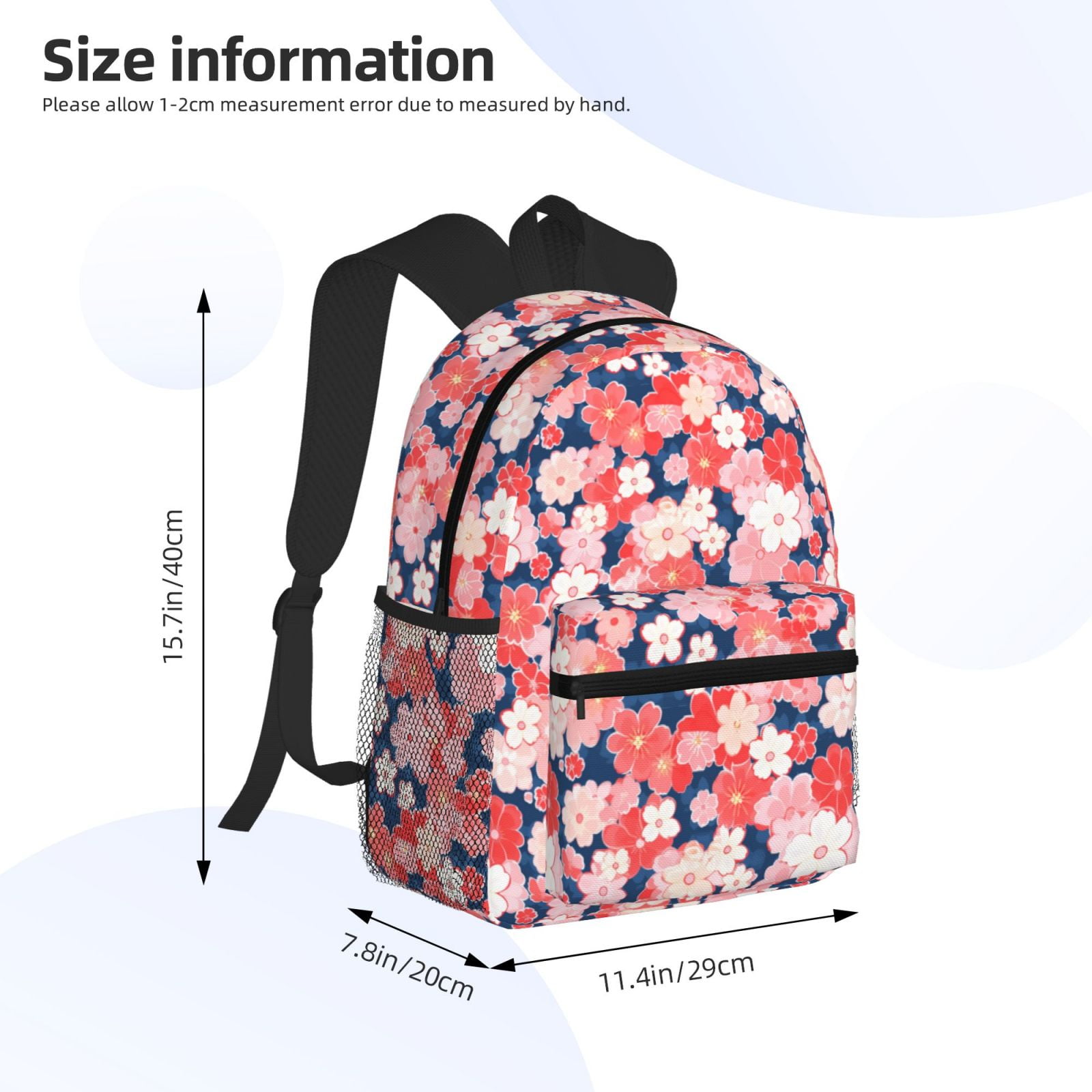Gukieu Japanese Cherry Blossoms Print Backpack, Waterproof Backpack with Adjustable Shoulder Straps, Suitable for Campus, Business, Travel, Unisex