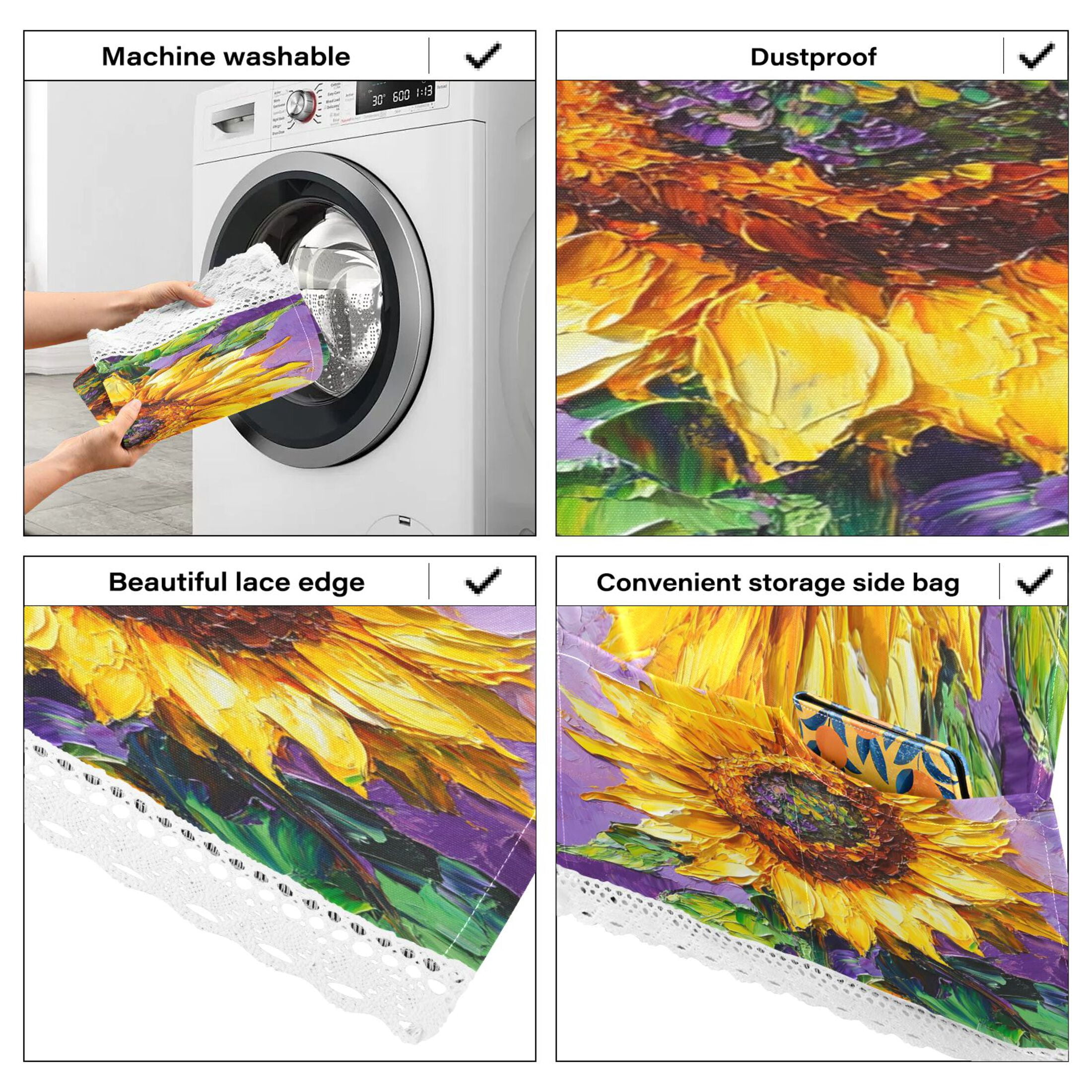 WOBOGO Bright Yellow Sunflower Washing Machine Cloth Dryer Refrigerator Top Cover Protective Non-Slip Mat For Kitchen Laundry