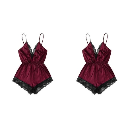 (2-Pack) Rinsvye Fashion Women Sexy Submissive for Women Leather Girl V-Neck Lace Splice Plus Size for Women 3Xl Bodysuit Sleepwear Bodydoll
