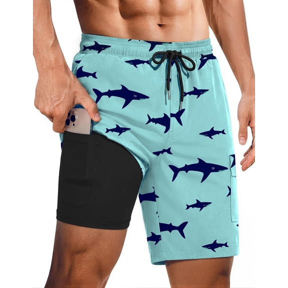 Ekouaer 9 Inch Mens Swim Trunks with Compression Liner 2 in 1 Board Shorts Quick Dry Bathing Suit with Pockets