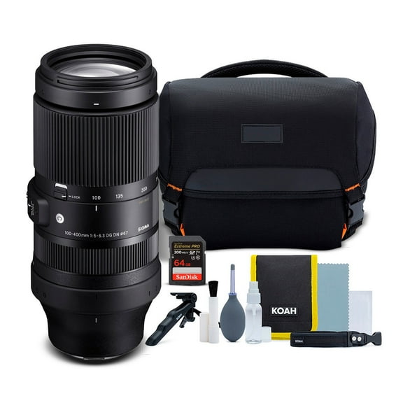 Sigma 100-400mm f/5-6.3 DG DN OS Contemporary Lens for L Mount Bundle with Street Camera System Gadget Bag and 64GB SDXC UHS-I Memory Card (3 Items)