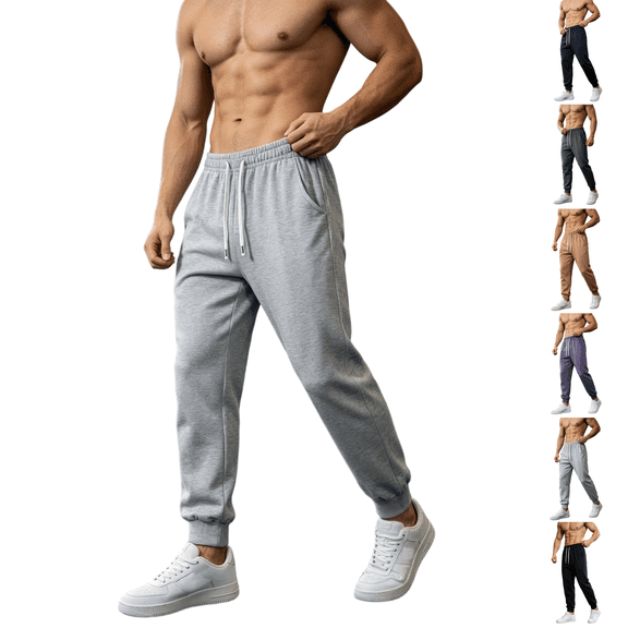 Cuffless Sweatpants for Men No Cuff Tapered Drawstring Joggers with Pockets Gym Athletic Solid Color Lounge Pants Classic Travel Casual Jogger