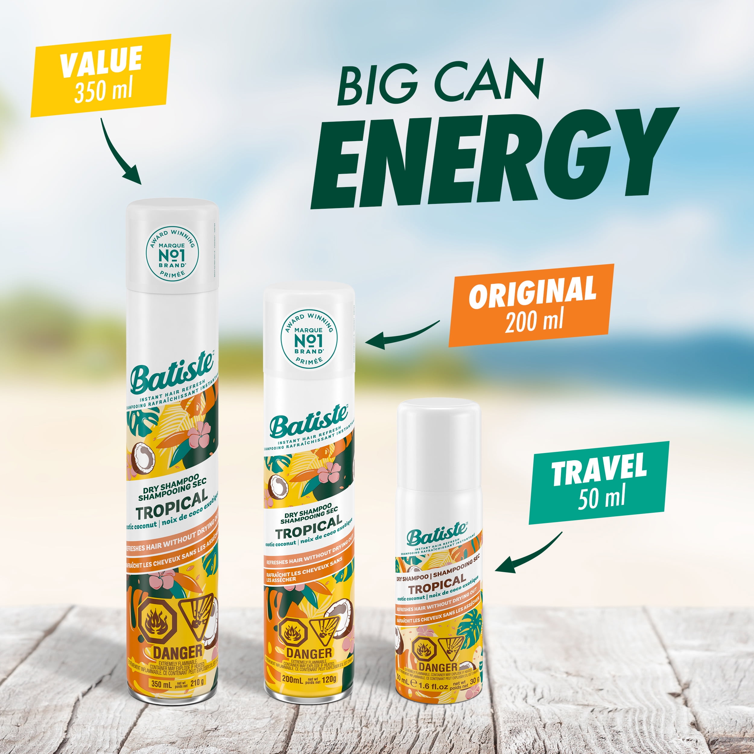 Shampooing sec Tropical de Batiste 200 mL, shampooing sec