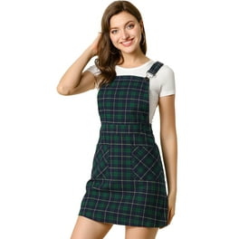 Black plaid overall dress hotsell
