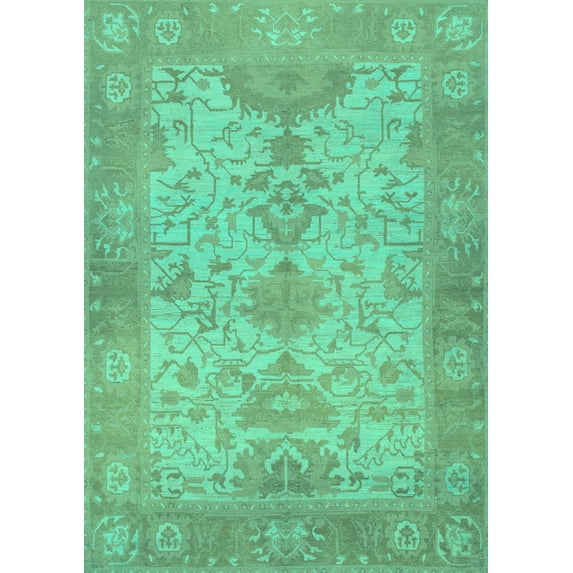 Ahgly Company Machine Washable Indoor Rectangle Oriental Turquoise Blue Traditional Area Rugs, 2' x 5'