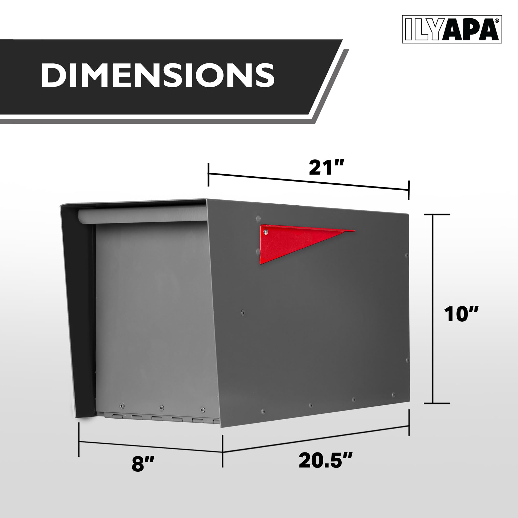 Ilyapa Modern Mailbox for Post Mount - Gray with Gray Door Powder Coated Steel, Waterproof Letter Box for Parcels, with Recessed Magnetic Close Door