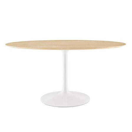Pemberly Row 60" Oval Modern Wood Dining Table in White/Natural