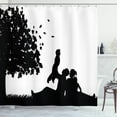 thumbnail image 1 of Family Shower Curtain, Family Having a Picnic in the Park in Autumn Season Under a Big Tree Silhouette, Fabric Bathroom Set with Hooks, 69W X 84L Inches Extra Long, Black and White, by Ambesonne, 1 of 3