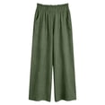 thumbnail image 4 of PiGOGI Women's Linen Blend Wide Leg Pants High Waisted Loose Flowy Trousers Elastic Waistband Casual Comfortable for Summer Beach Green XL, 4 of 6