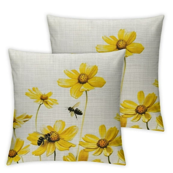 nygtbtfer  Summer Decorations for Home, Lumbar Pillow Decorative Throw Pilow Covers for Couch,Daisy Farmhouse Outdoor Cushion Case for Sofa Mustard Small Throw Pillow White