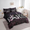 thumbnail image 3 of Homewish Pink Sequin Print Bedding Comforter Set 7pcs for Girl, Paris Eiffel Tower Queen Bedding Sets, Fashion Love Heart Reversible Queen Sheet Sets, Breathable Home Decor, 3 of 7