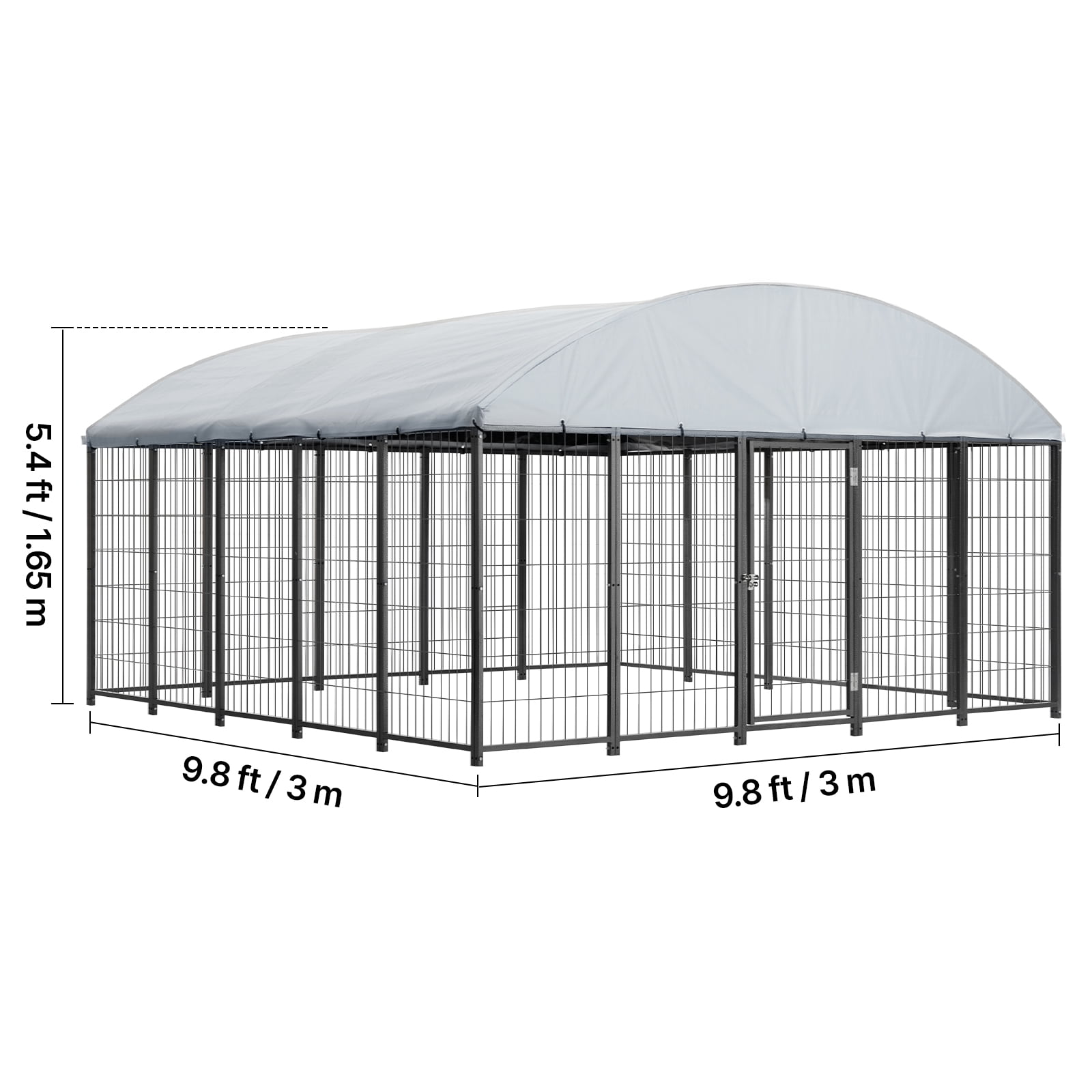 VEVOR Outdoor Dog Kennel, 9.8 x 9.8 x 5.4 ft Large Dog Kennel with Secure Lock, Outside Dogs Enclosures with UV-Resistant & Waterproof Roof Cover, Heavy Duty Pet Crate Cage Run for Large Dogs