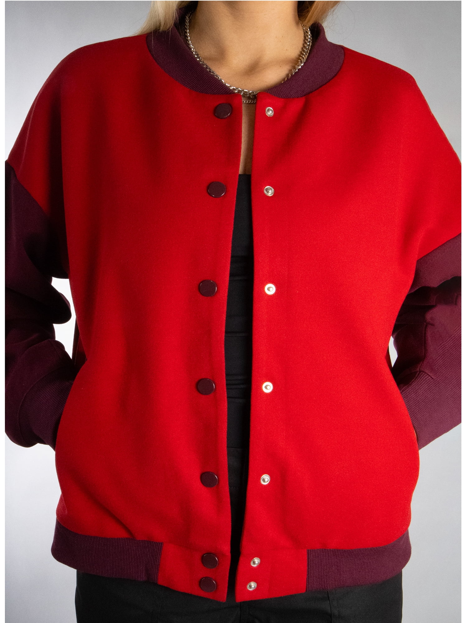 DARING DIVA Women's Long Sleeve Button Down Oversized Jacket L Red