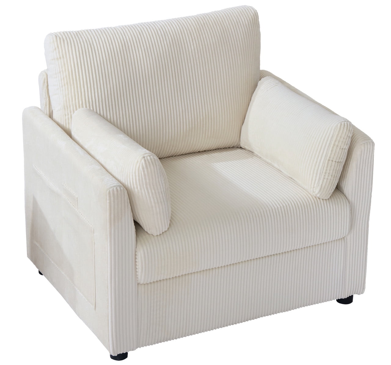 37.75"W Oversized Single Sofa, Corduroy Accent Reading Chair w/ Storage Pockets, Modern Upholstered Armchair w/ 2 Pillows