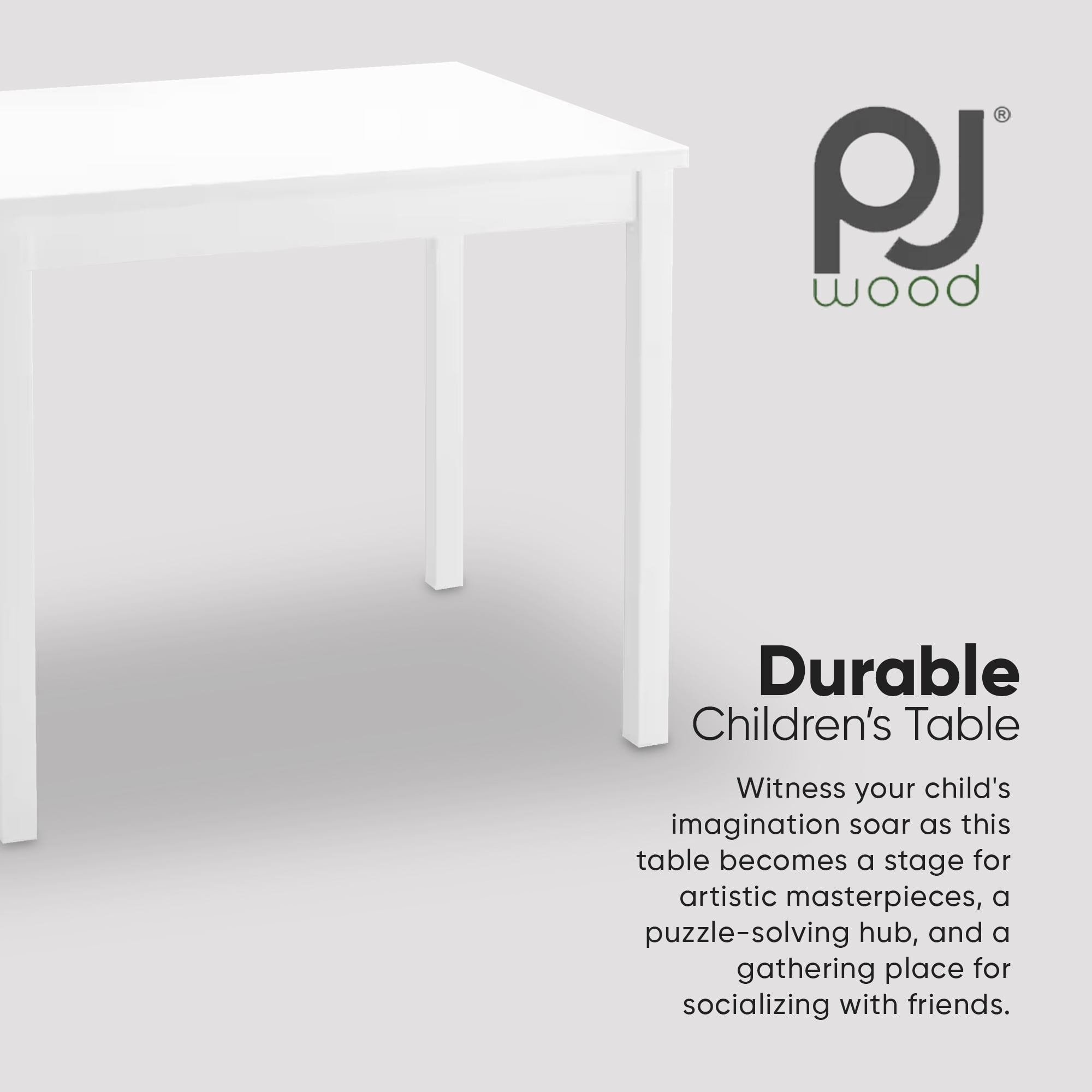 PJ Wood Kids Play Table - Durable Wood Construction - White